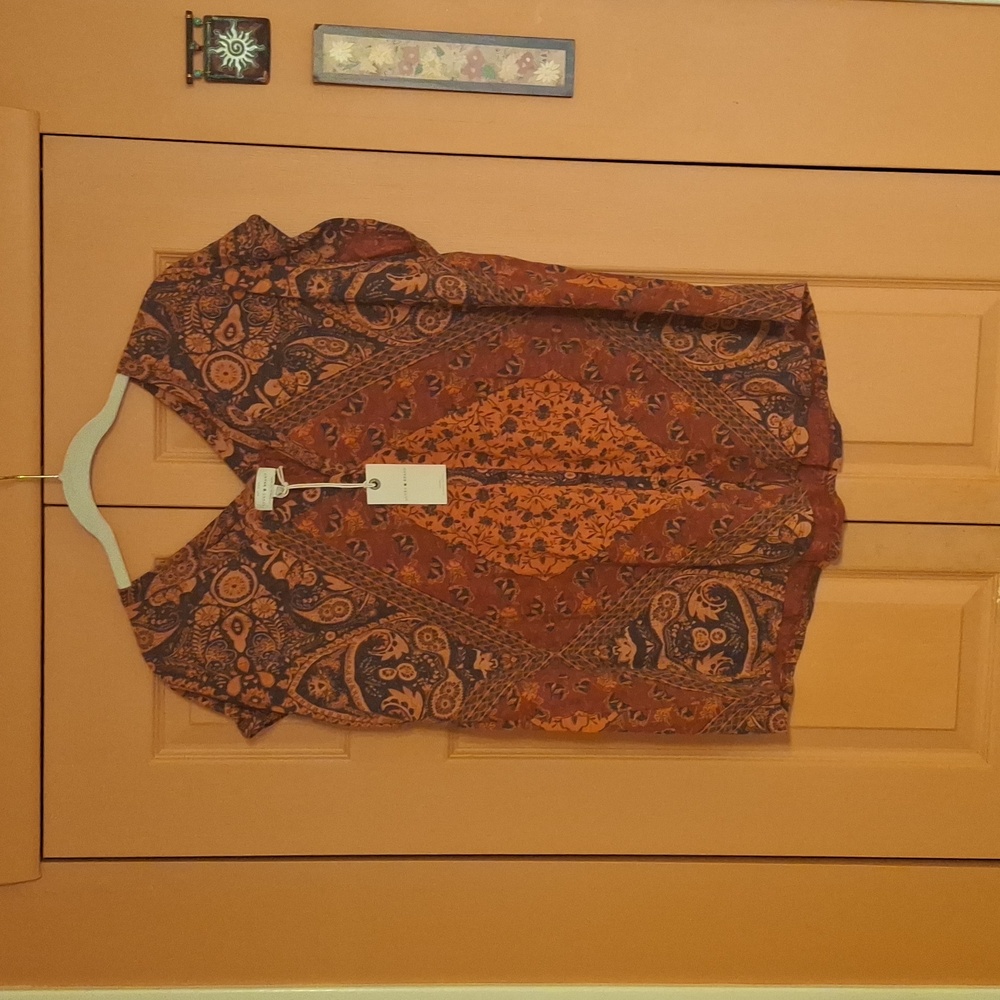 Lucky Brand Orange and Blue Paisley Blouse